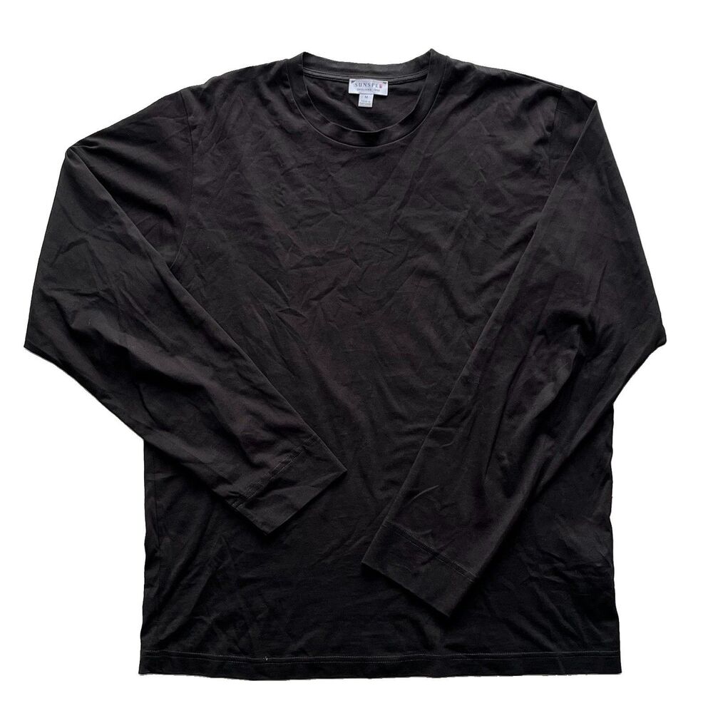 Sunspel Long Sleeve Riviera T-Shirt Black Mens M Midweight Cotton James Bond 007